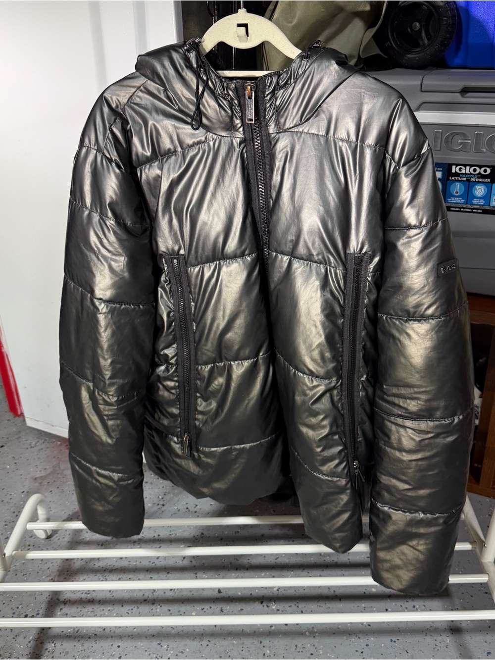 Michael Kors fur lined gray quilted hooded long sleeve puffer winter jacket size